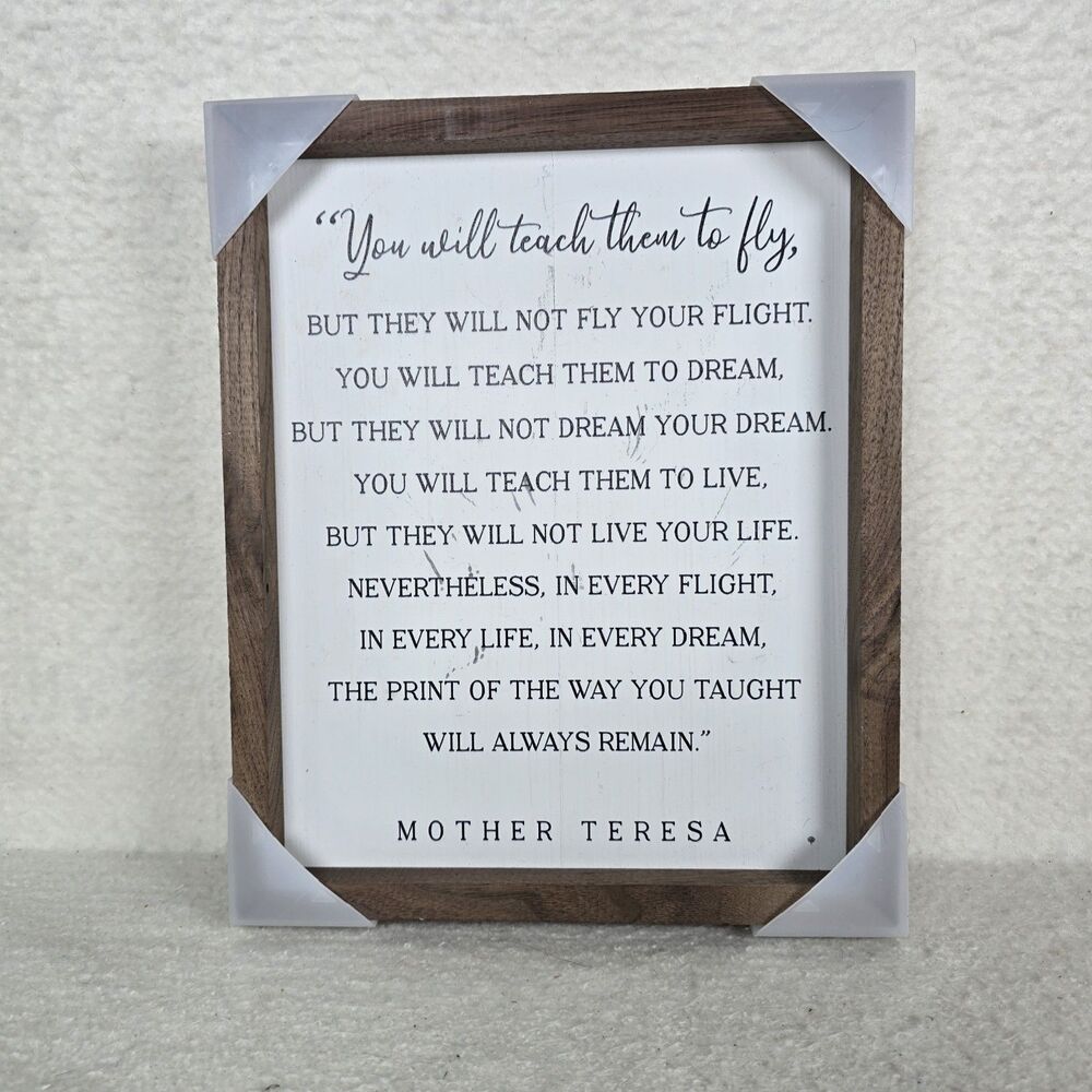 Wooden Framed Shadow Box 8x10 Mother Teresa You Will Teach Them To Fly